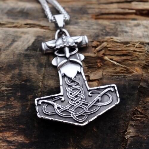 Viking Mens Thor Hammer Warrior Stainless Steel Pendant Necklace Nordic Mjolnir Jewelry
