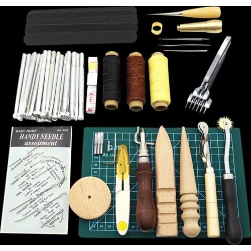 Leather Craft Punch Tools Kit Set Stitching Carving Working Sewing Saddle Groover Leather Craft Tools Set Kit Couro Tool
