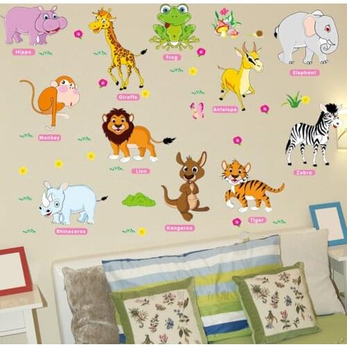 Cartoon forest animal wall sticker PVC Material DIY ZOO lion zebra wall decals for Childrens room kindergarten decor sticker