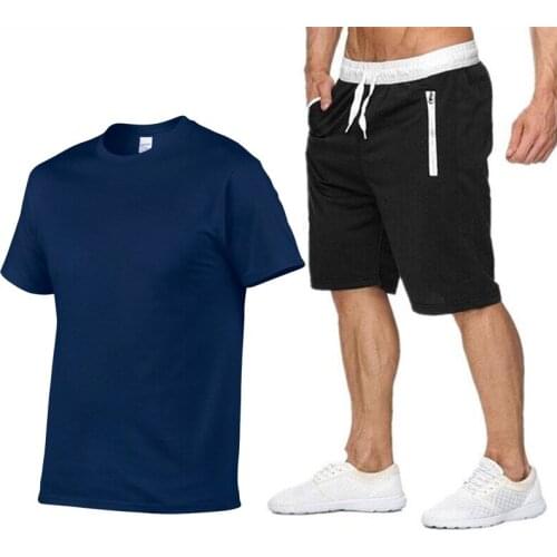 New 2021 Summer Mens Clothing T-shirt Tracksuit Sets Harajuku Tops Tee Funny Solid Color T shirt+Beach Casual Shorts Two Pieces