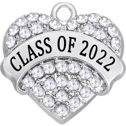 New Design Heart Rhinestone Inlaid Metal Pendant & CLASS OF 2022 Label Charm for DIY Student Graduation Gift Souvenir Jewelry