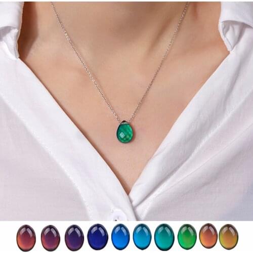 Mood Necklace Color Change Emotion Feeling Temperature Control Water Drop Tears Pendant Stainless Steel Chain Necklaces