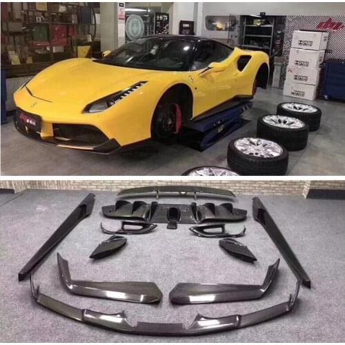 NEW Carbon fiber bumpers front lip + rear diffuser + spoiler +Side skirts+ tuyere protector For Ferrari 488 2015-2019