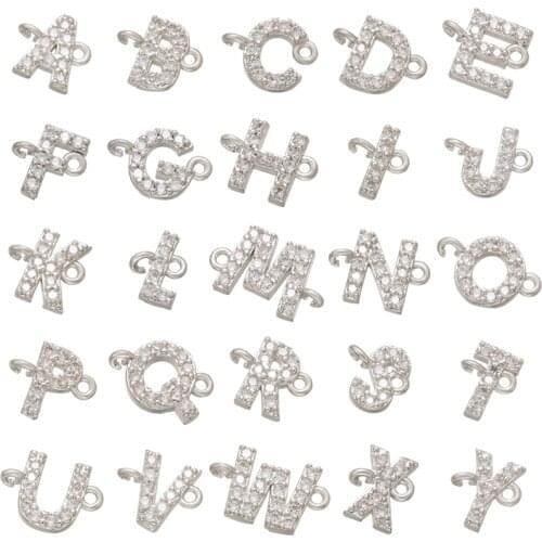 ZHUKOU 8x10mm silver color 26 letter connector charms for DIY handmade Bracelet Jewelry making accessories wholesale VS461