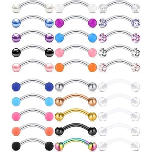 16G Surgical Steel Daith Rook Earring 8mm 10mm Curved Barbell Eyebrow Rings Piercing Jewelry for Women Men