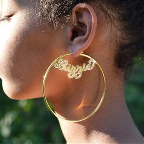 Stainless 30-100mm Custom Hoops Earrings Hoop Personalized Earrings Customize Name Earrings Bamboo Style Earrings Gift