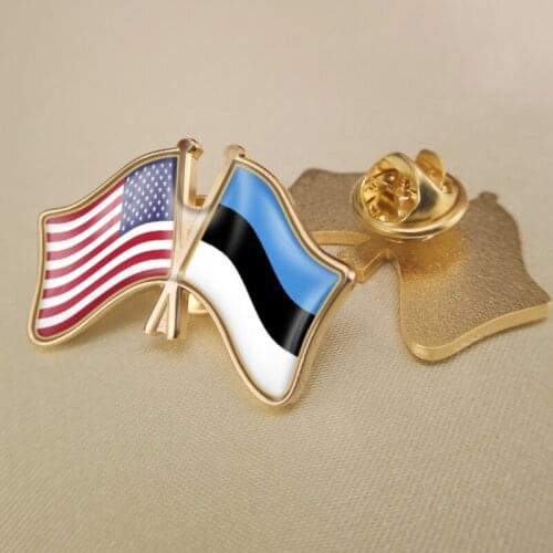 United States and Estonia Crossed Double Friendship Flags Lapel Pins Brooch Badges