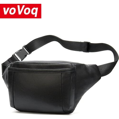 2020 New Arrival Fashion Men Women Genuine Leather Waist Bum Bag Fanny Pack Belt Money Pouch Wallet Zip Travel Hiking Bag Black