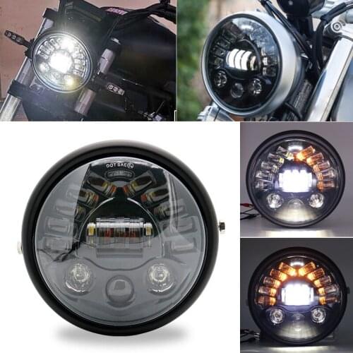 Universal 7" Inch Motorcycle LED Headlight Hi/Lo Beam Assemblies Lamp Projector Headlamp + 7 Inch Housing Bucket Cover Bracket