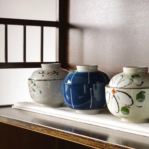 Japanese household ceramic hand-painted ball birds nest cup with lid small soup rice bowl stewed pot cup with cover tureen