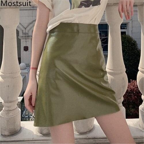 High Waist Patent Pu Leather Women Skirt Zip-up A-line Mini Skirt Spring Summer Women Fashion Ladies Skirt Femme 2021