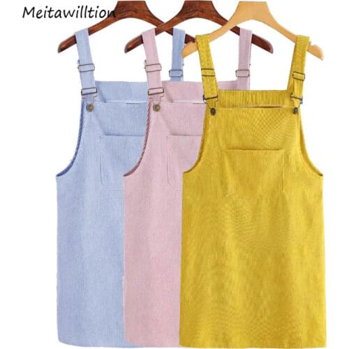 13 Colors Summer Dress 2020 Ladies Corduroy Overall Dress With Pocket Female Sleeveless Spaghetti Strap Shift Dresses