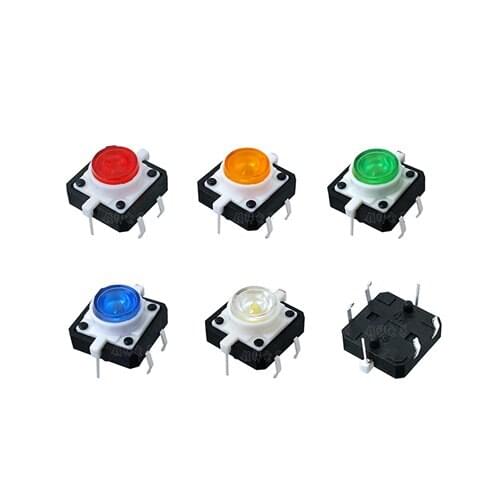 10Pcs Sample Through Hole 12*12*7mm Micro Push Button Tactile Momentary Switch With LED Green/Red/Yellow/Blue/White