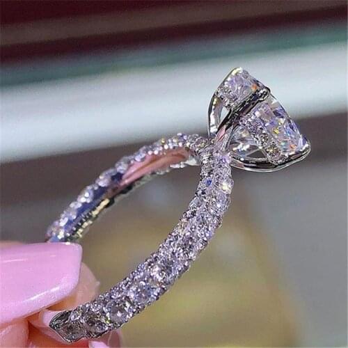 2019 Fashion Luxury Women Engagement Jewelry Silver Color Full Round Zircon Female Wedding Finger Ring