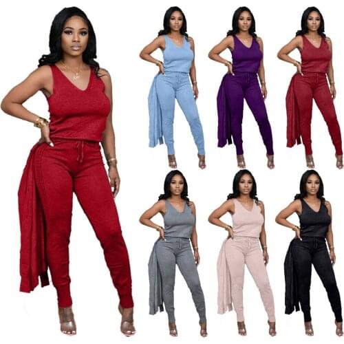 42H1532 Autumn Winter Women Casual Fashion Solid Three Piece Settracksuit Sweatsuit Outfits Hot