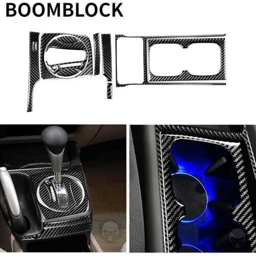 BOOMBLOCK Car 10pcs AT Gear Shift Panel Frame Water Cup Holder Trim Cover Carbon Fiber Sticker For Honda Civic 8th Gen 2006-2011
