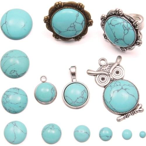 5pcs Natural Stone Round Shape Turquoises Beads Cabochon Loose Beads for Jewelry Making DIY Findings Ring Accessories Supplies