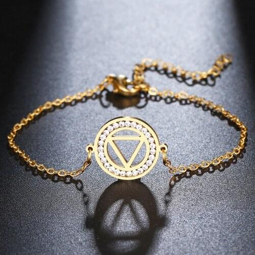 CACANA 316L Stainless Steel For Women Crystal Bracelet Geometric Hollow Triangle Bracelets Gold Color Engagement Gifts Jewelry