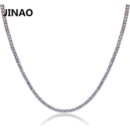 JINAO Gold/Rosegold/Silver-Color Iced Out Chain Hip Hop Copper Micro Pave CZ Stone2.5-10mm Tennis Chain Necklace