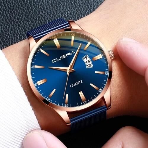 CUENA Fashion Mens Watches Top Brand Luxury Blue Waterproof Watches Ultra Thin Date Simple Casual Quartz Watch Men Sports Clock