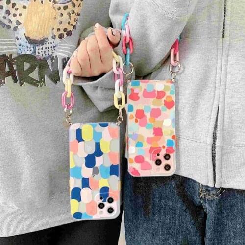 Graffiti Wrist Chain Phone Case for iPhone 12 Pro Max 7 8 XR XSMax Hanging Transparent Cases Hanging Cover for iPhone 11 Fundas