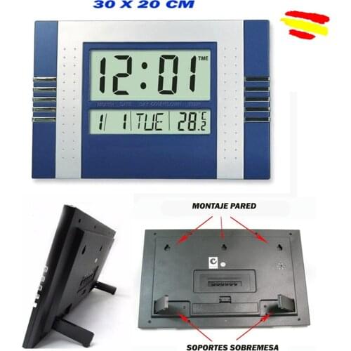 RELOJ DIGITAL para PARED LED COLGAR o sobremesa 30 x 20 cm LCD temperatura