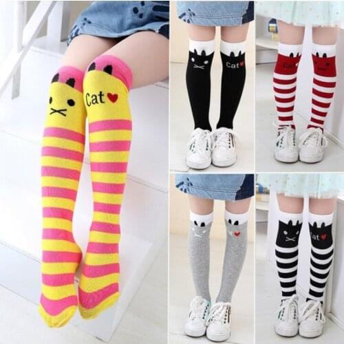 Girls Socks Long Baby Girl Long Socks Cartoon Lovely Cat Knee High Socks Toddlers Kids Dancing Socks Leg Warmer For 3-12 Years
