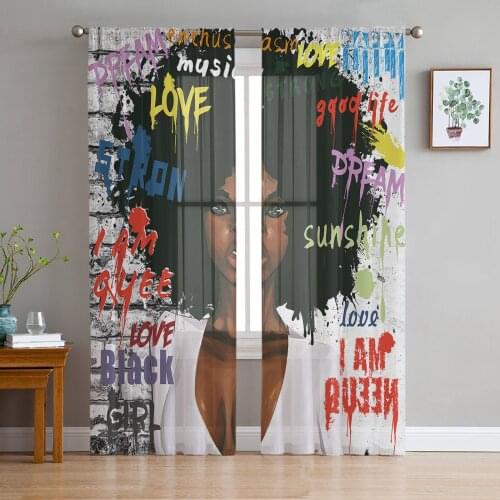 Graffiti Black Girls African Women Sheer Curtains for Living Room Bedroom Kitchen Tulle for Windows Voile Drapes Home Decoration