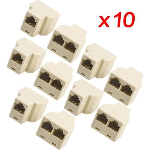 IMC Hot New 10 Pcs Practical 3 Way RJ45 LAN Network Ethernet Splitter Connector Beige