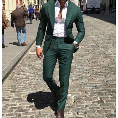 Tailor Made Notched Lapel Men Suit 2021 Slim Fit One Button Dark Green Groom Tuxedos Busines Formal 2 Pieces Suit For Male