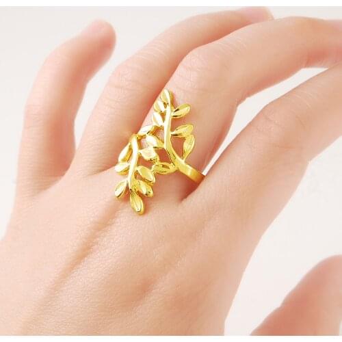 24K Pure Gold Rings for Women Luxury Accessories Delicate Leaf Totem Delicate Leaf Totem High Quality Wholesale Jewelry Size7-10