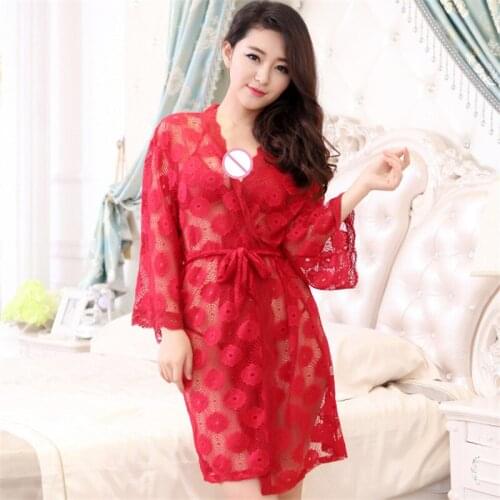 Plus Size M-XL 2018 Summer Ladies Sexy Hollow Lingerie Lace Net Yarn Erotic Transparent Belt Slim Sleepwear Slips Set 5 Color