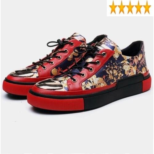 Luxury Printing New Genuine Fashion Leather Sneakers Round Toe Casual Lace Up Shoes Men Breathable Trainers Chaussure Homme