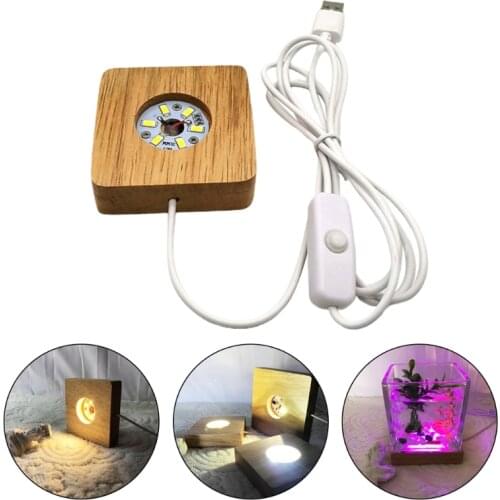 Handmade Square Wooden LED Light Base Night Lamp Base Stand for Crystal Glass Resin Art Dispaly Ornaments Decor