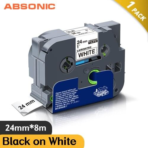 Absonic Label Tape TZe-251 TZe251 Black on White Laminated TZ Tapes Compatible for Brother P-Touch PT-D600 PT-P700 PT-D800W 24mm