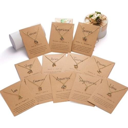 Personality Twelve Constellations Colorful Rhinestone Pendant Link Chain Necklace For Women Birthday Party Gift