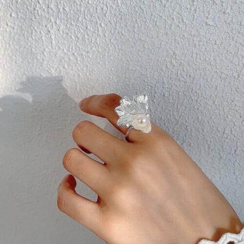 Mothers' Gift 100% Authentic 925 Sterling Silver Jewelry Pearl into the Flower Ring Adjust Jewelry TL J1637