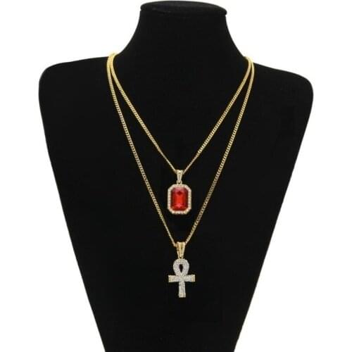 Fashionable Mens Cross Colored Crystal Pendant Necklace Couple Religious Style Casual Jewelry