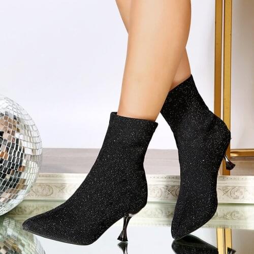 Fashion womens single-tube boots half-tube fall/winter thin stiletto elastic knit boots high-heeled sleeves socks boots 35-43