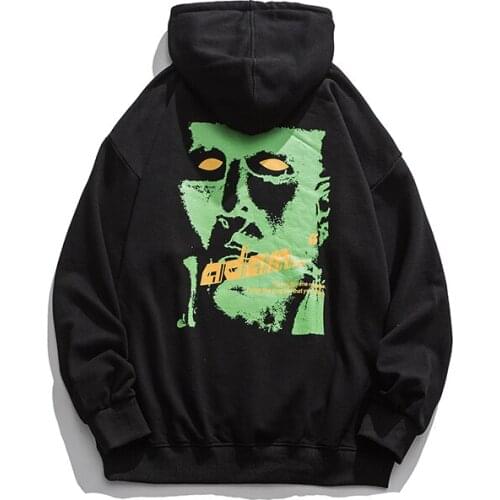 Men Streetwear Harajuku Sweatshirts 2021 Hooded Hoodies Mens Vintage Print Clothing Autumn Black Cotton Hoodie
