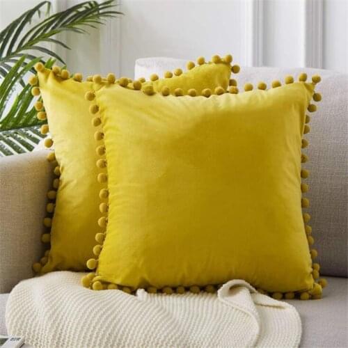 Soft Plush Pillow Cover Square Simple Ball Lace Pillow Cushion Cover Bedroom Living Room Sofa Pillowcase Home Decoration