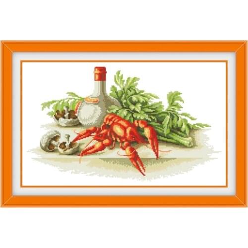 Still life with crayfish cross stitch kit aida fabric 18ct 14ct 11ct unprint canvas cotton thread embroidery kits DIY craft set
