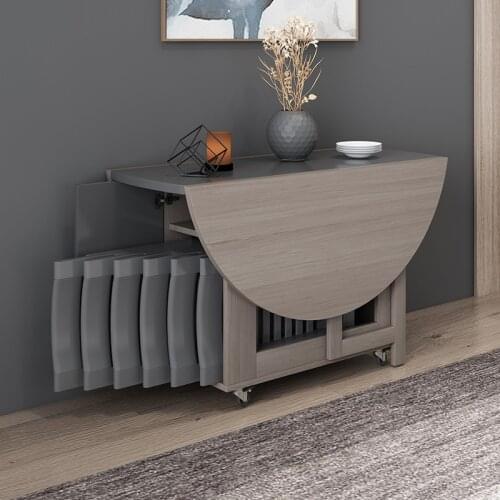 Round Dining Table Set 4 Chairs Folding Kitchen Table Tiny House Comedor 6 Sillas Scaling Save Space Dining Table Set 6 Chairs