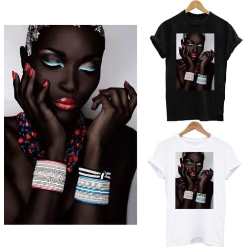 African Beauty Girl Strips Thermal Sticker On Clothes DIY Washable T-shirt Iron On Patches For Clothing Fashion Model Patch