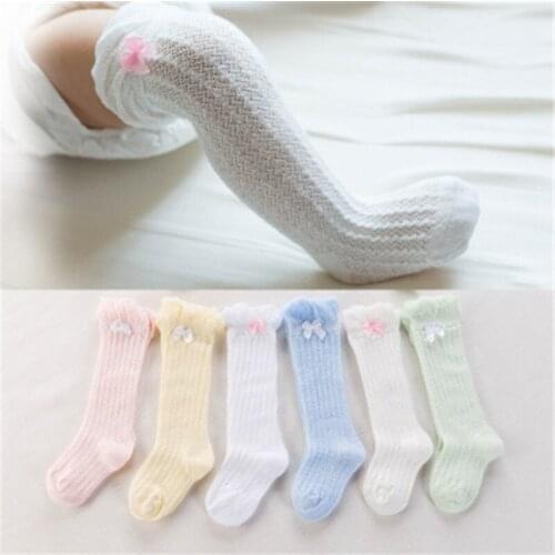 New Baby Socks Cotton Princess Knee High Sock Kids Bow-knot Cotton Princess Toddlers Wear Thin Designs Girls Long Booties