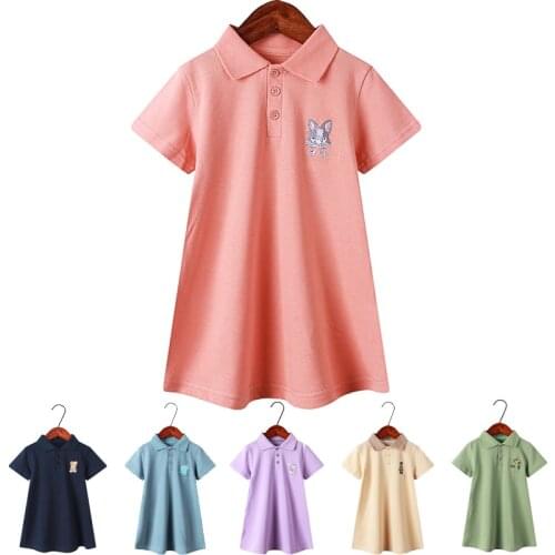 New Summer Girls Dresses for Kids Polo Dresses Cotton Short Sleeve Children Dresses Girls 2-11Y Girls Clothing Summer Dress Girl