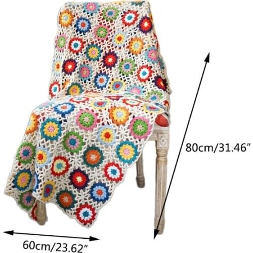 P15D Bohemian Vintage Handmade Crochet Sofa Throw Blanket Colorful Geometric Flower Sweater Style Table Mat Couch Bed Recliner