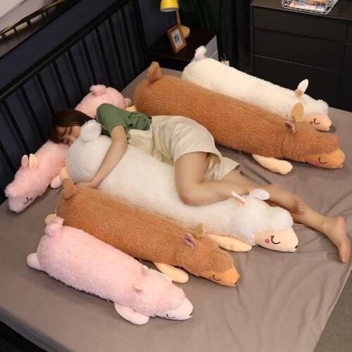 Alpaca Plush Toy Long Sleeping Body Pillows Support Cushion for Bed Sofa Home Cartoon Decoration Kids Room Decor Birthday Gifts