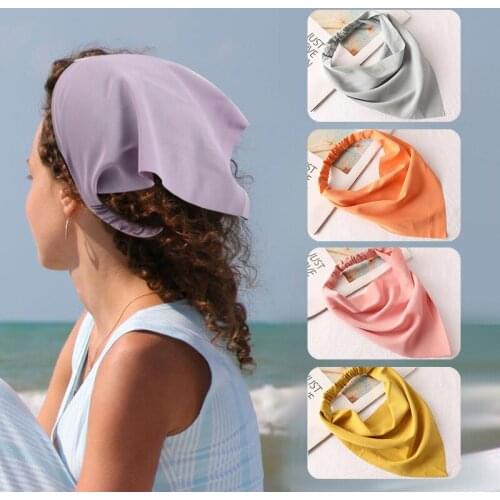 Solid Chiffon Headbands Turban for Women Fashion Triangle Scarf Elastic Bandana Head Bands Headwrap Hairband Hair Accessories