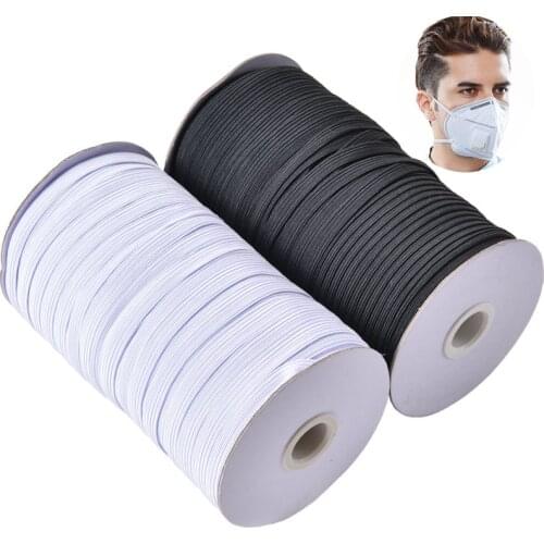 1 Roll Masks Elastic Bands 3mm 6mm 8/10/12mm White Black Nylon Rubber Band Waist Band Garment Sewing Accessories DIY Mask Craft